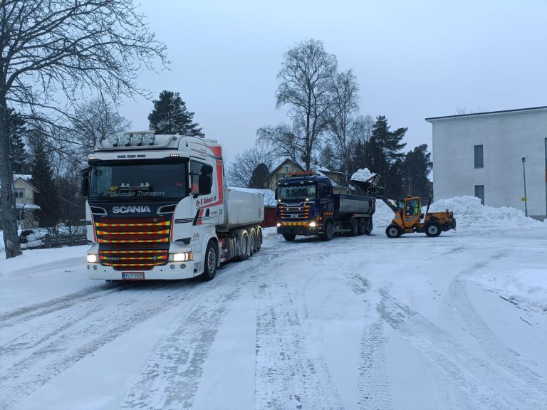 Snö lastas på lastbil, snöröjning